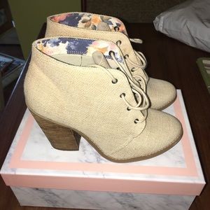 Cream lace up booties